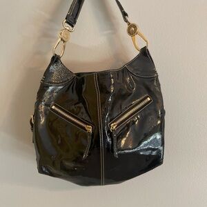 Vintage 1975 Dooney & Bourke Glossy Black and Gold Leather Purse
